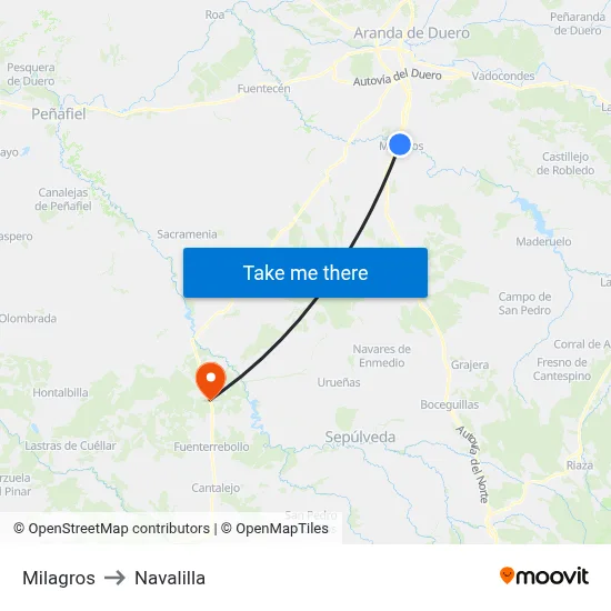Milagros to Navalilla map