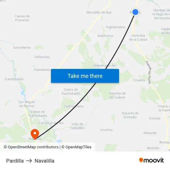 Pardilla to Navalilla map