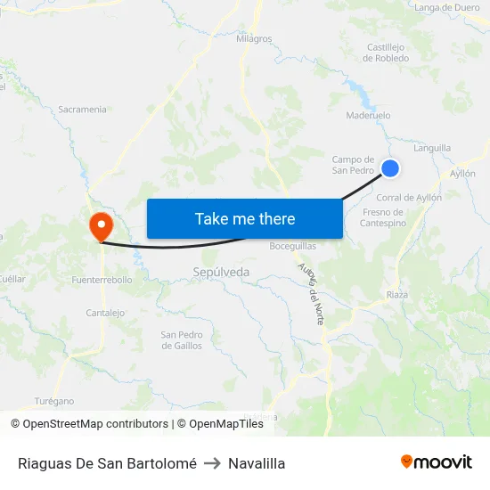 Riaguas De San Bartolomé to Navalilla map