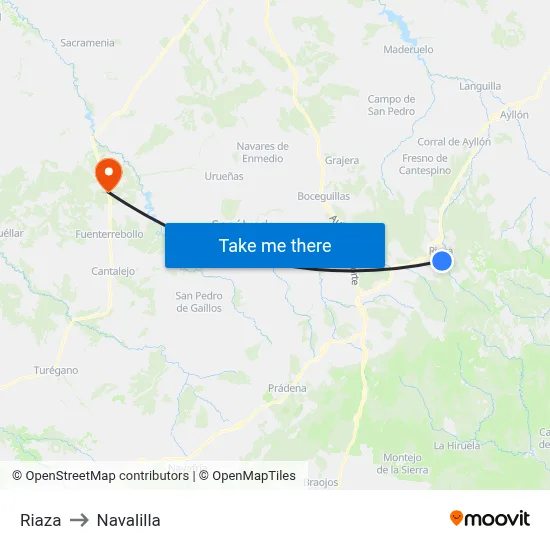 Riaza to Navalilla map