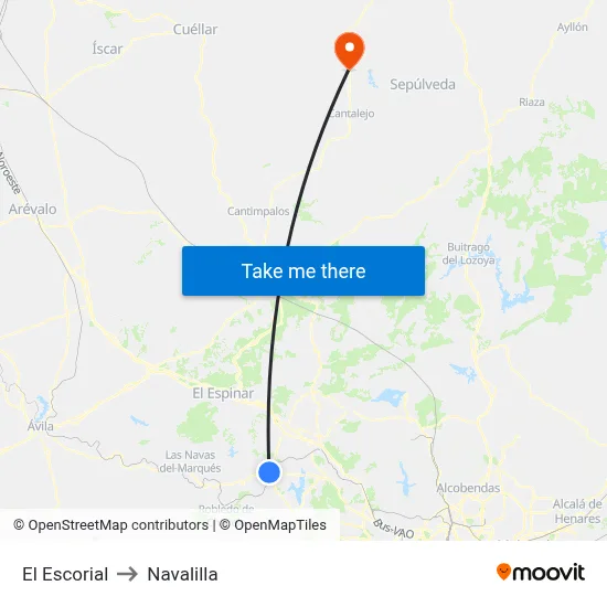 El Escorial to Navalilla map