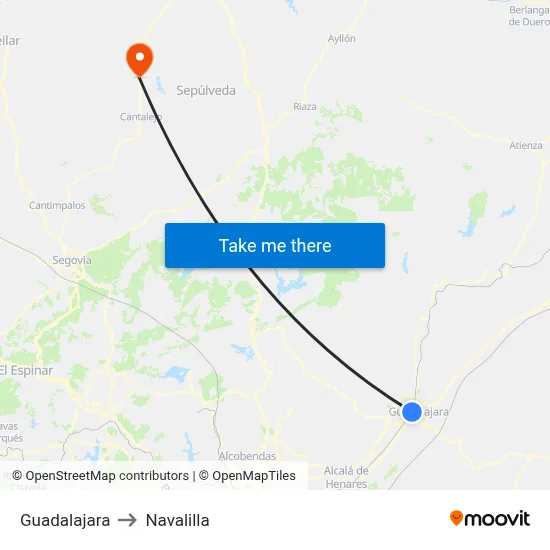 Guadalajara to Navalilla map