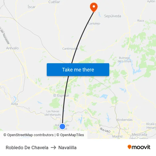 Robledo De Chavela to Navalilla map