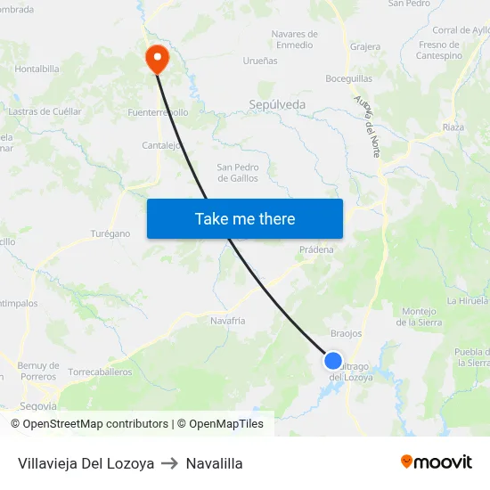Villavieja Del Lozoya to Navalilla map
