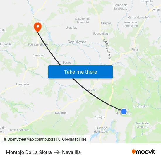 Montejo De La Sierra to Navalilla map
