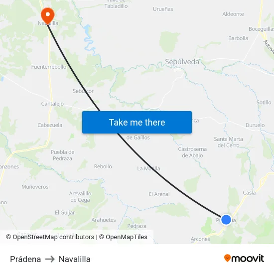 Prádena to Navalilla map