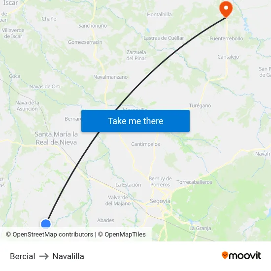 Bercial to Navalilla map