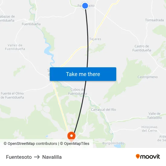 Fuentesoto to Navalilla map