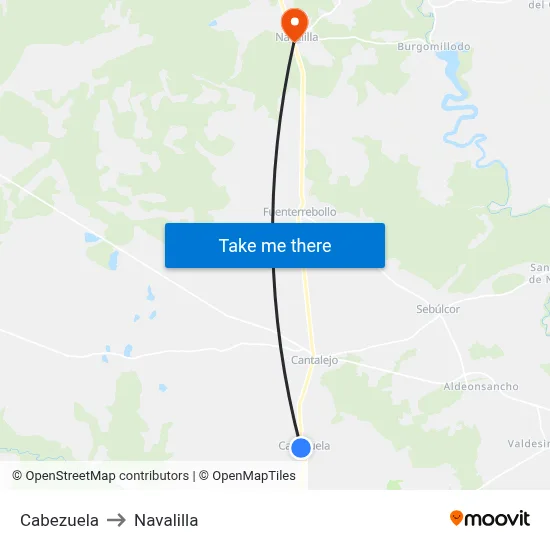 Cabezuela to Navalilla map