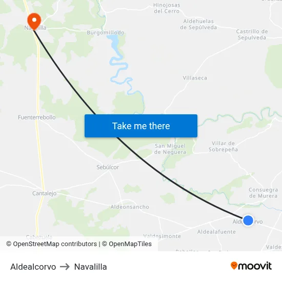 Aldealcorvo to Navalilla map