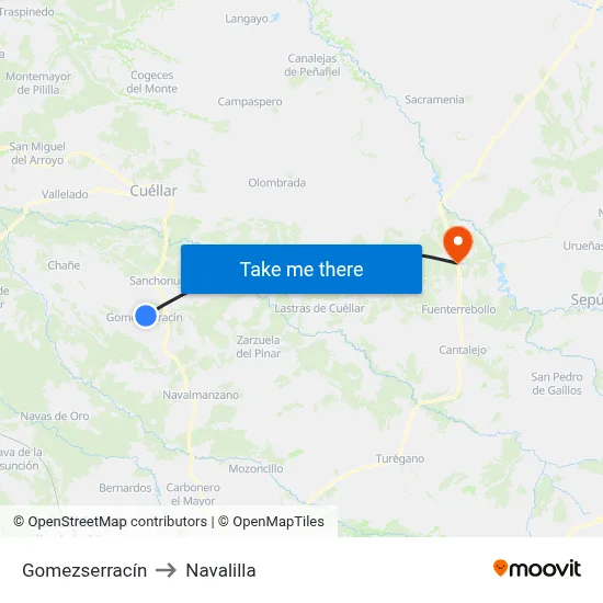 Gomezserracín to Navalilla map
