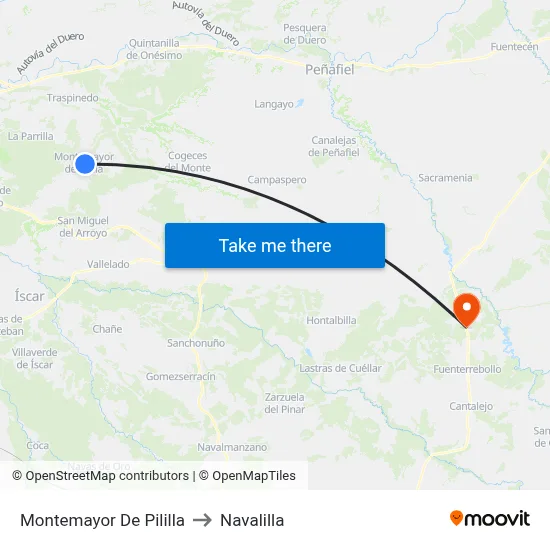 Montemayor De Pililla to Navalilla map