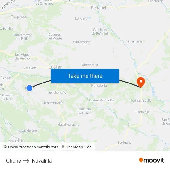 Chañe to Navalilla map