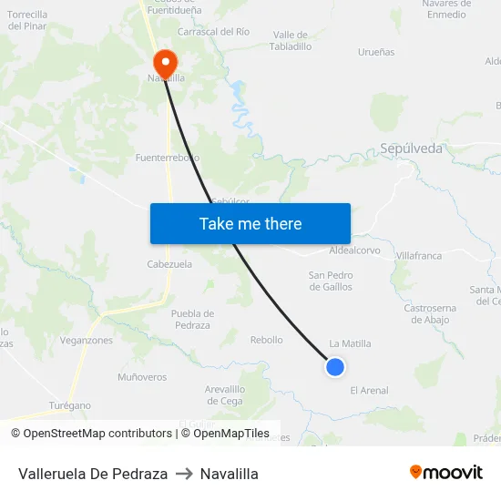 Valleruela De Pedraza to Navalilla map