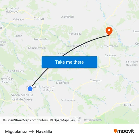 Migueláñez to Navalilla map