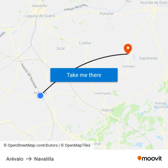 Arévalo to Navalilla map