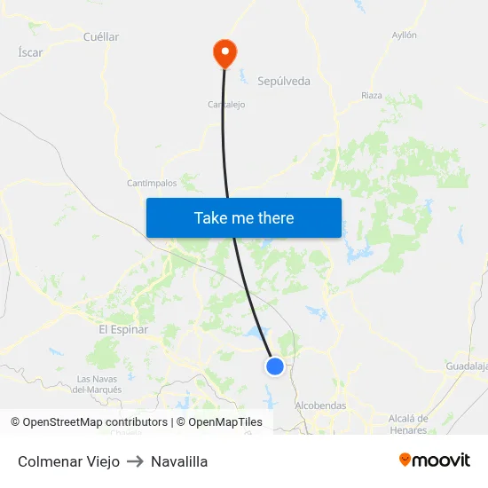 Colmenar Viejo to Navalilla map