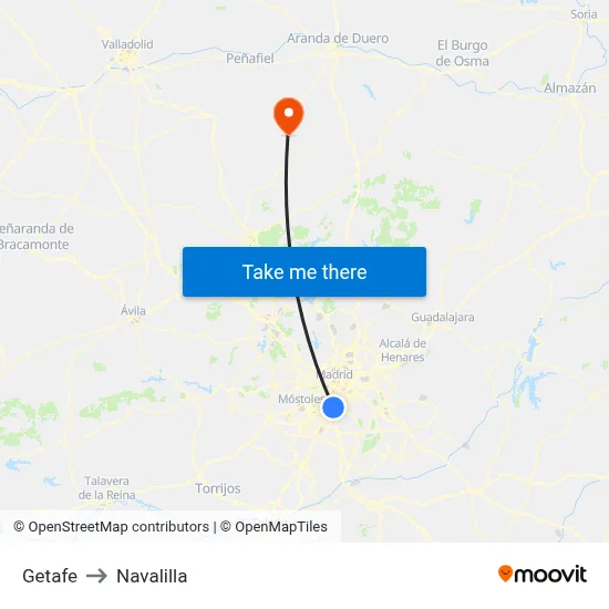 Getafe to Navalilla map