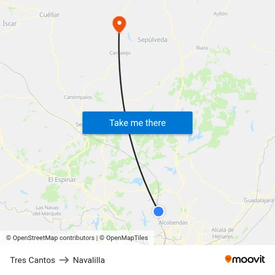 Tres Cantos to Navalilla map
