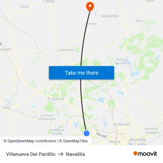 Villanueva Del Pardillo to Navalilla map
