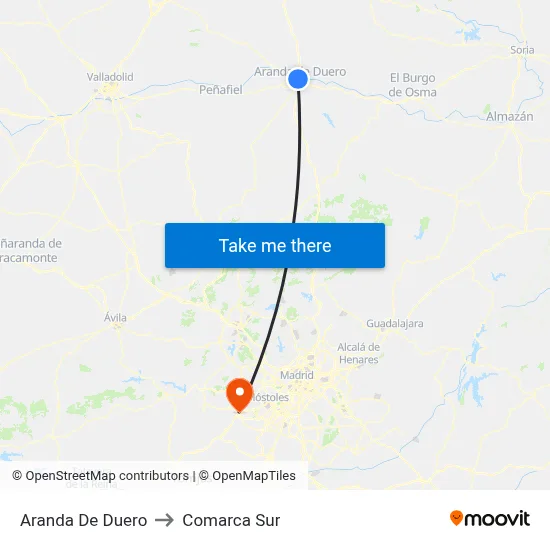 Aranda De Duero to Comarca Sur map