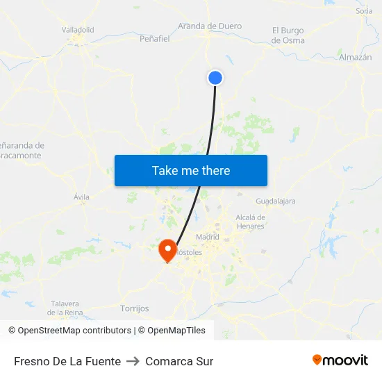 Fresno De La Fuente to Comarca Sur map