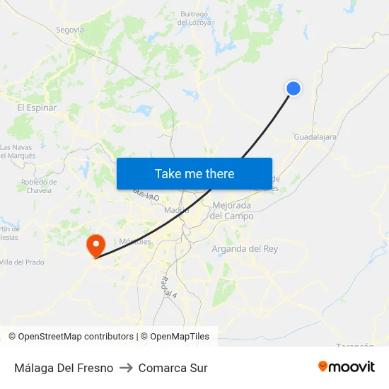 Málaga Del Fresno to Comarca Sur map