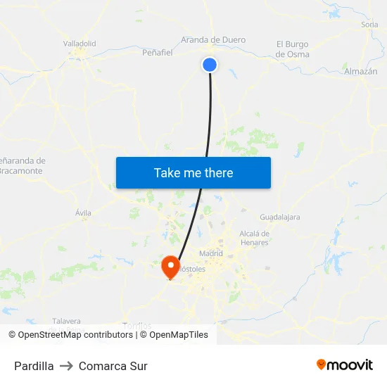 Pardilla to Comarca Sur map