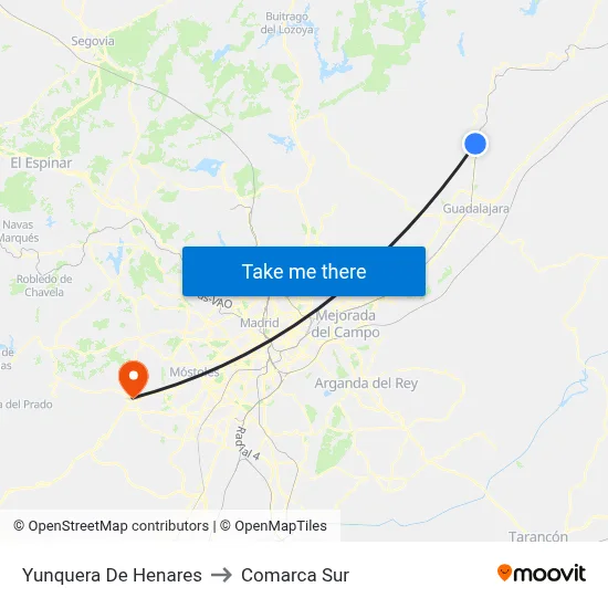 Yunquera De Henares to Comarca Sur map