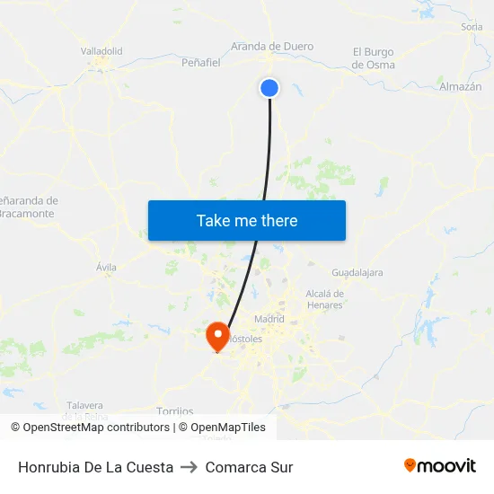 Honrubia De La Cuesta to Comarca Sur map