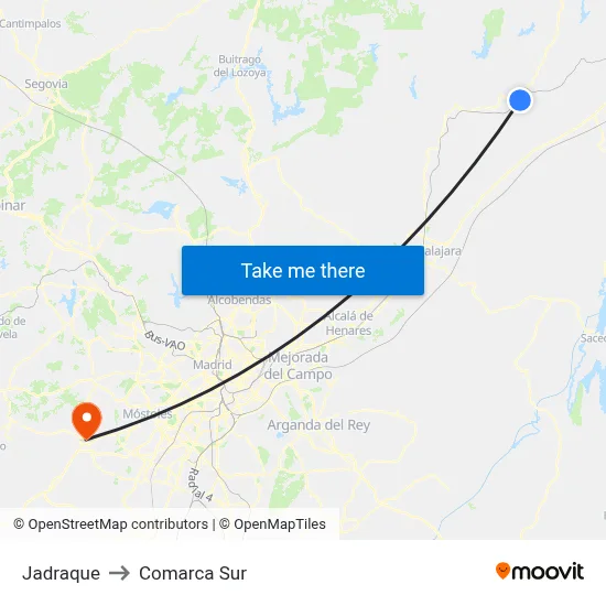 Jadraque to Comarca Sur map