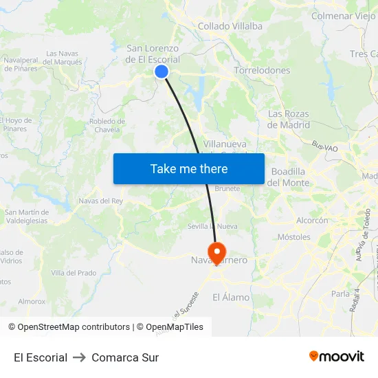 El Escorial to Comarca Sur map