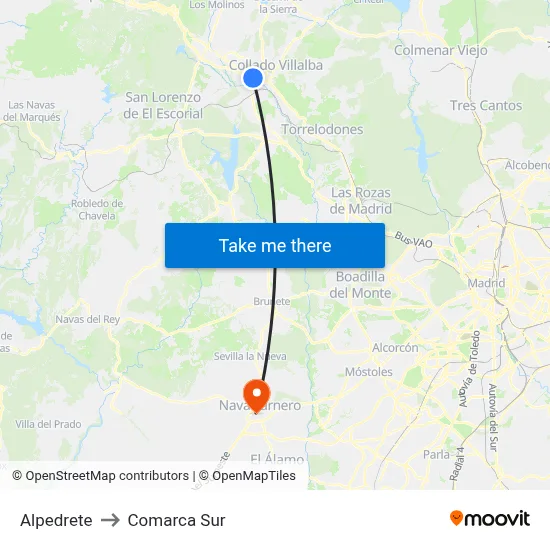 Alpedrete to Comarca Sur map