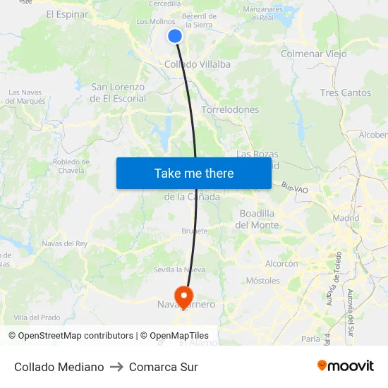 Collado Mediano to Comarca Sur map