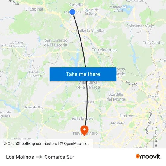 Los Molinos to Comarca Sur map