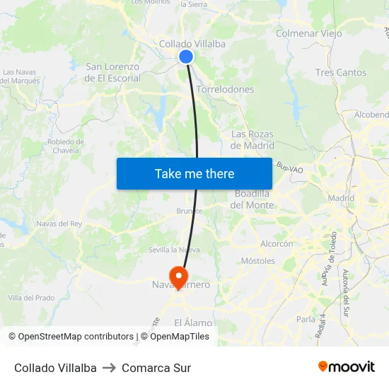 Collado Villalba to Comarca Sur map