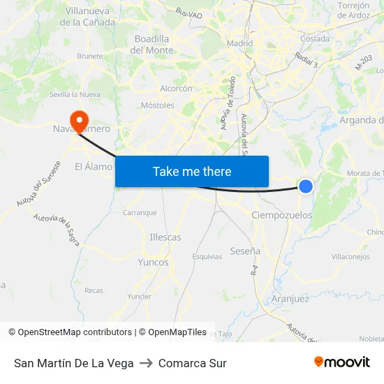 San Martín De La Vega to Comarca Sur map