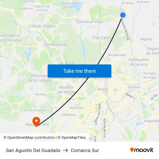 San Agustín Del Guadalix to Comarca Sur map