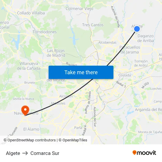 Algete to Comarca Sur map