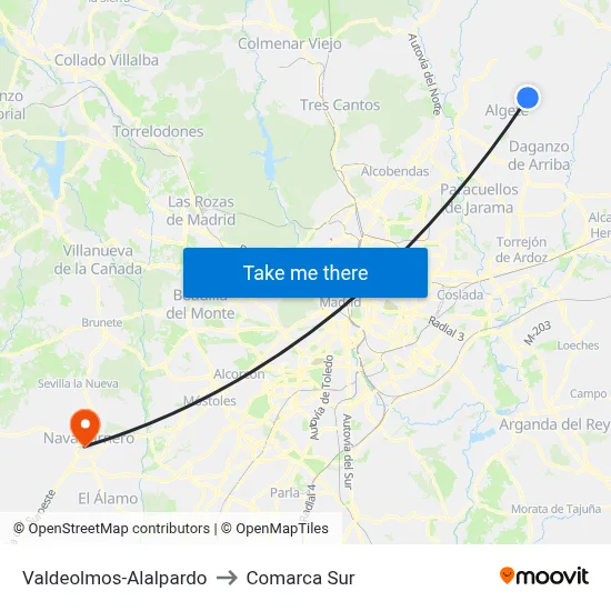 Valdeolmos-Alalpardo to Comarca Sur map