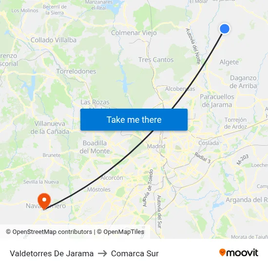 Valdetorres De Jarama to Comarca Sur map