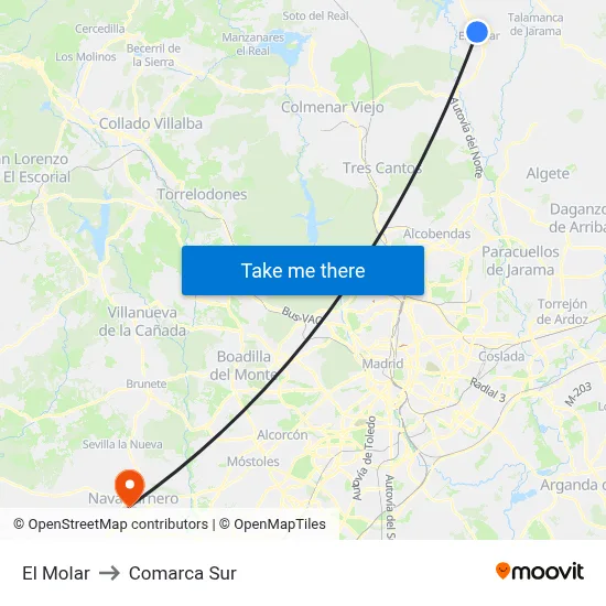 El Molar to Comarca Sur map