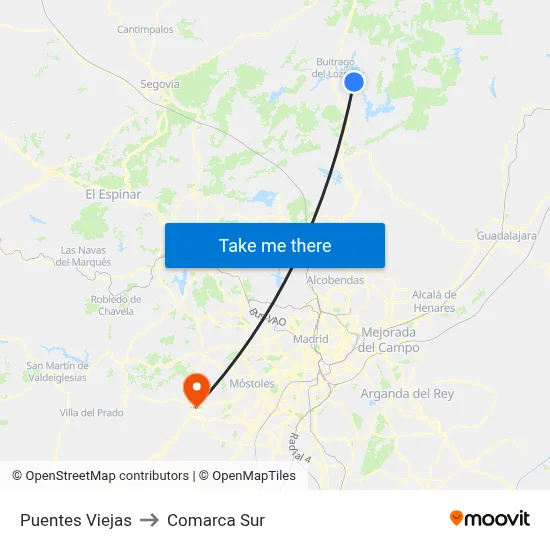 Puentes Viejas to Comarca Sur map