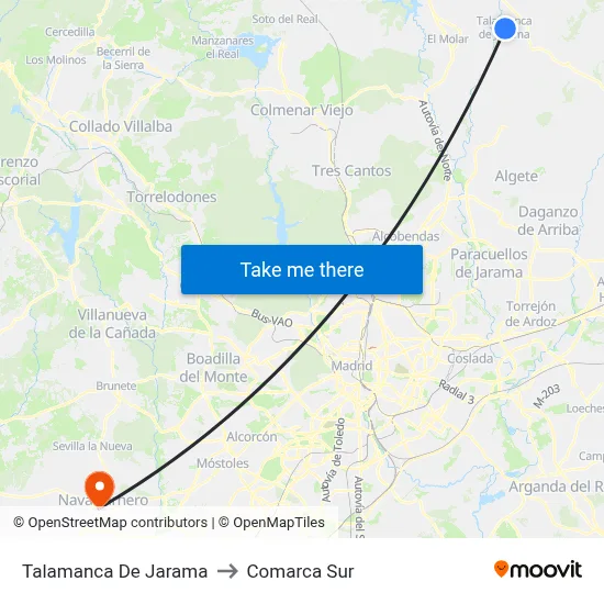 Talamanca De Jarama to Comarca Sur map