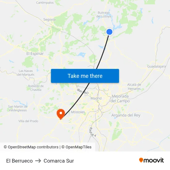 El Berrueco to Comarca Sur map