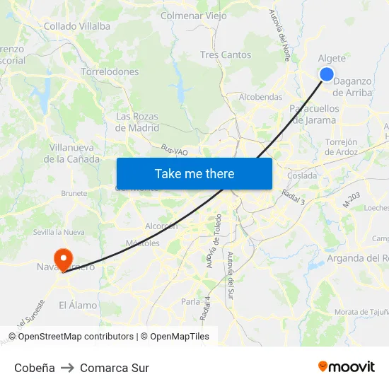 Cobeña to Comarca Sur map