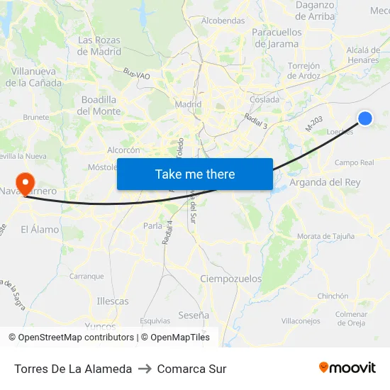 Torres De La Alameda to Comarca Sur map