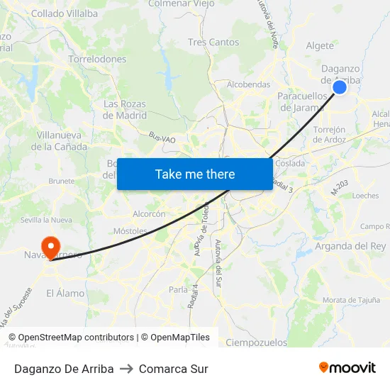 Daganzo De Arriba to Comarca Sur map