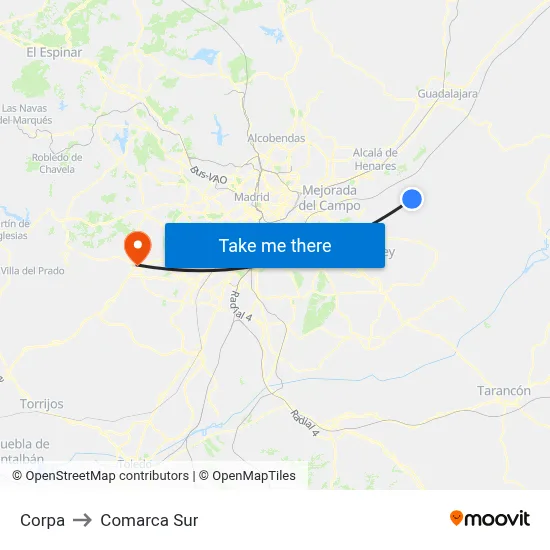 Corpa to Comarca Sur map