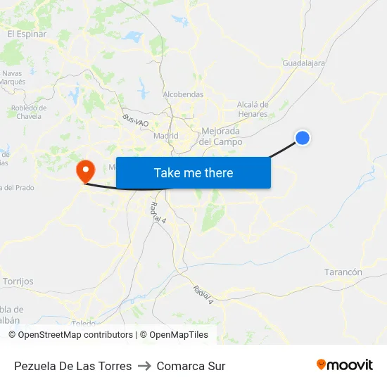 Pezuela De Las Torres to Comarca Sur map